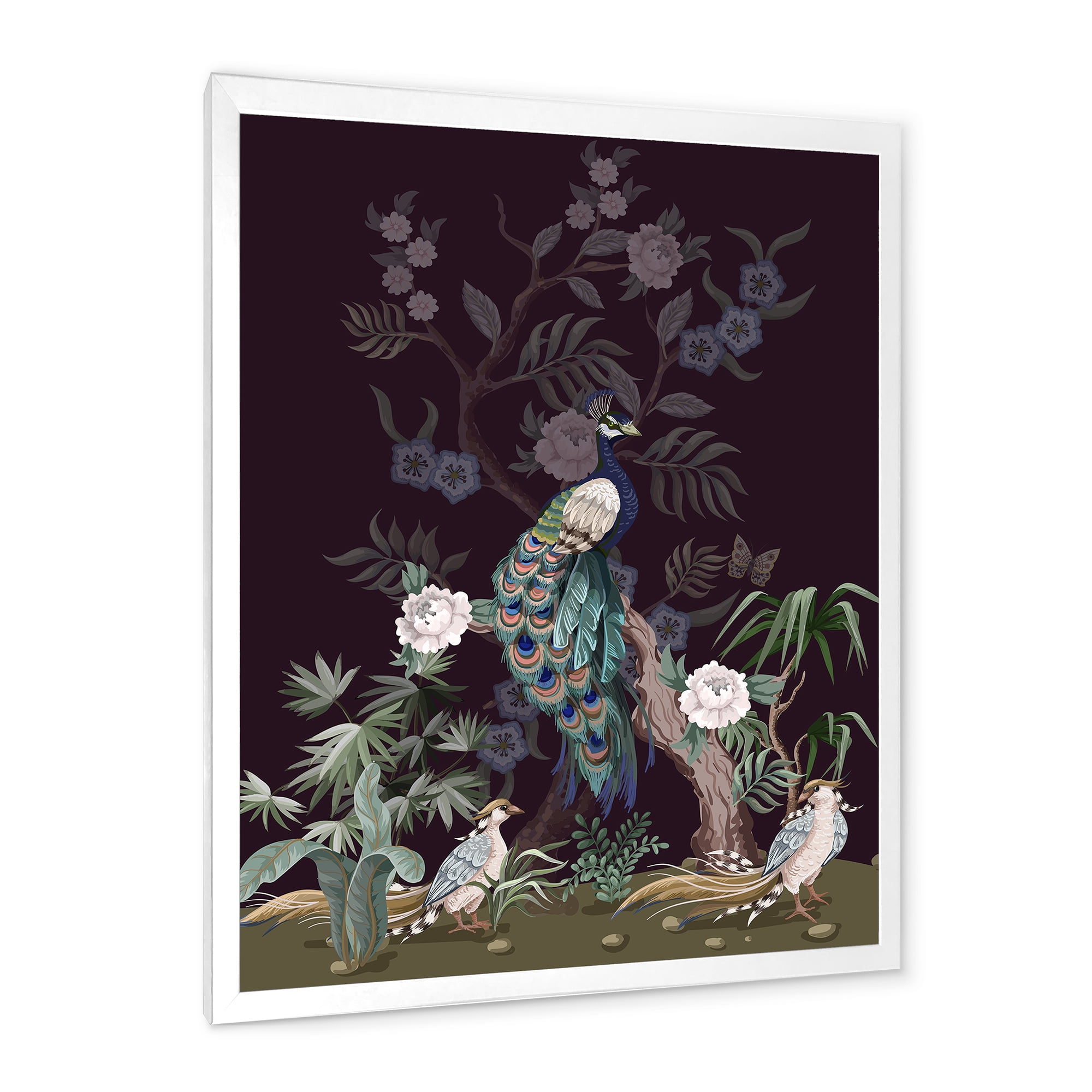 Designart 'Chinoiserie With Peonies and Birds V' Traditional Framed Art Print