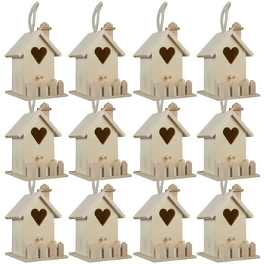 4.7" Heart & Fence Birdhouse by Make Market - Unfinished Hanging Birdhouse Made of 100% Wood - Outdoor Nesting Boxes - Bulk 12 Pack