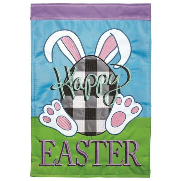 Magnolia Gardens M011330 13 x 18 in. Happy Easter Plaid Bunny Polyester Garden Flag