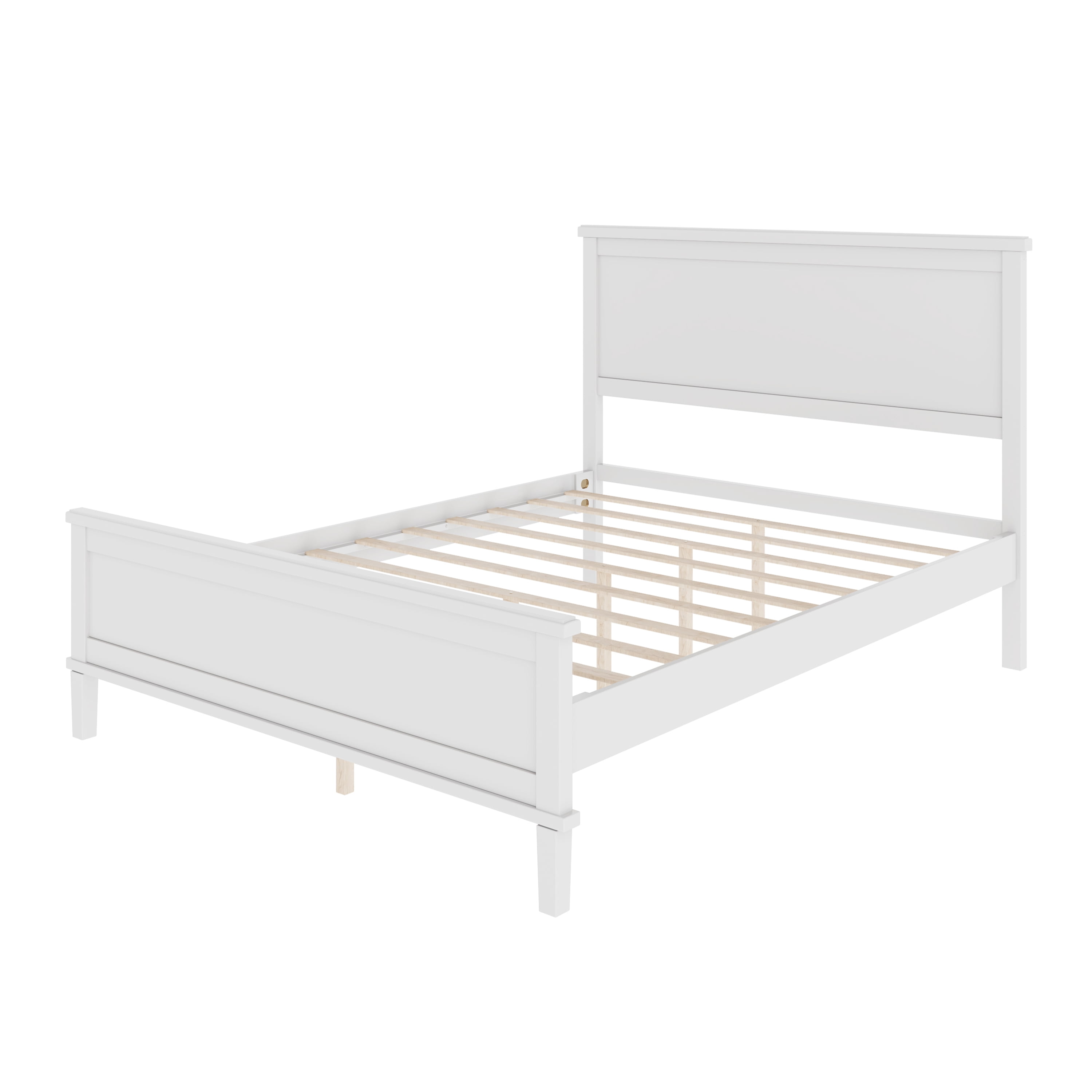 Harper & Bright Designs Full Size Platform Bed, Mid-Century Wooden Bed Frame with Headboard and Tapered Legs for Bedroom, White