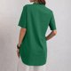 thumbnail image 4 of Top de manga corta con botones, camiseta informal con botones y cuello en V de color puro a la moda para mujer, para uso diario, verde S, 4 of 6