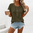 thumbnail image 5 of ClodeEU Women's Round Neck Button Short Sleeve Blouse ,Casual Loose Tunic Top Army Green,Women's Plus L, 5 of 6