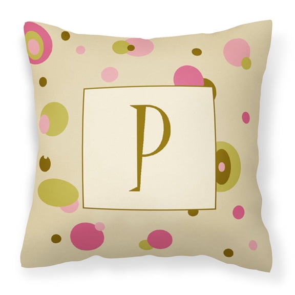 Letter P Initial Monogram - Tan Dots Fabric Decorative Pillow