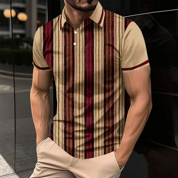Cxenplz Shirts for Men Casual Button Lapel Work Business Shirt Plus Size Patchwork Striped Print Stylish Blouse Tops