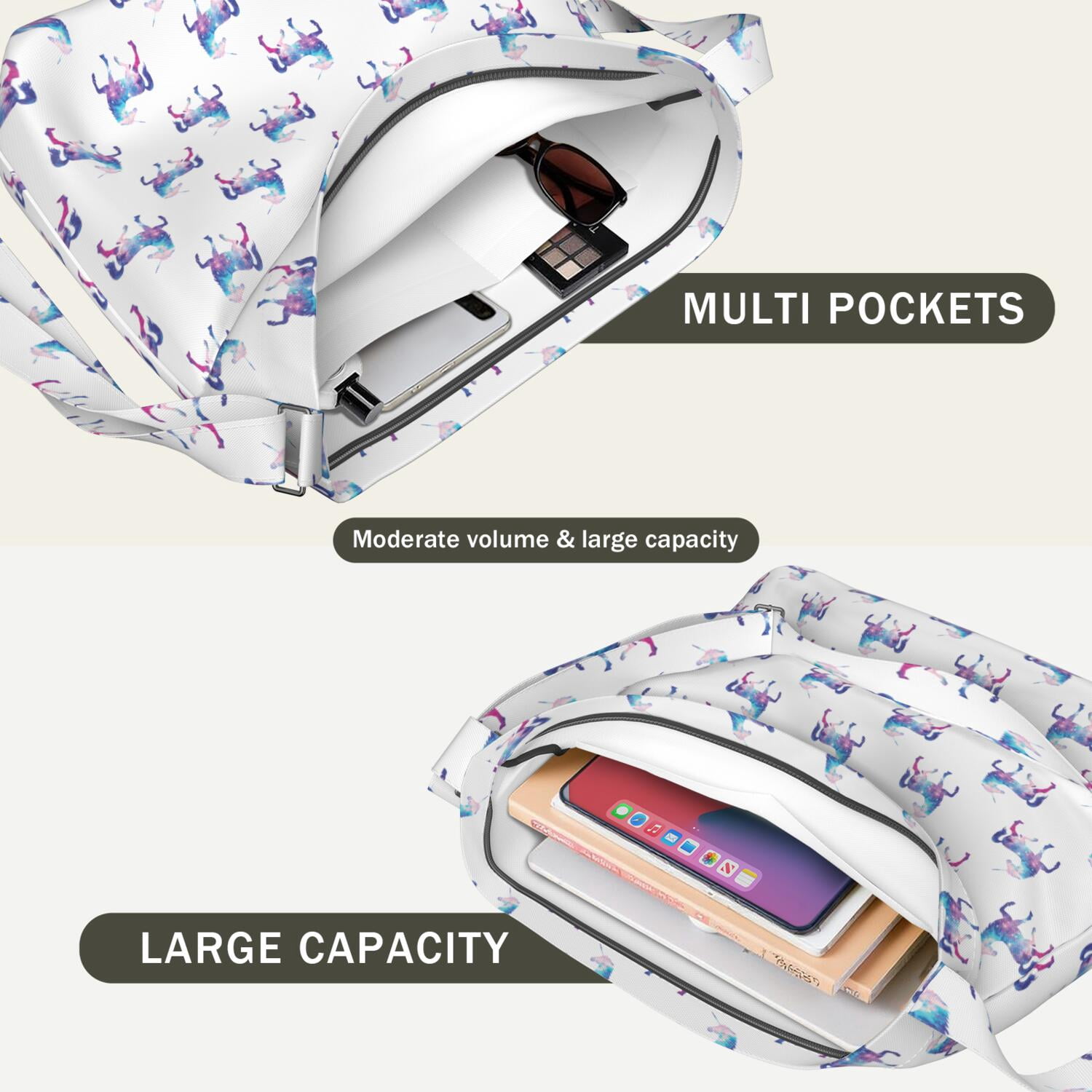 Cute Unicorn Design Adjustable Strap Crossbody Bag - Multi-Pocket Spacious Travel Sling Bag for Professionals