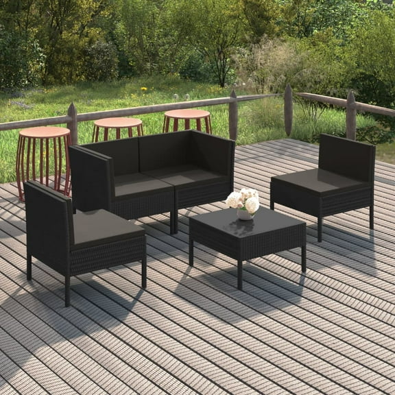 vidaXL 5 Piece Patio Lounge Set with Cushions Poly Rattan Black