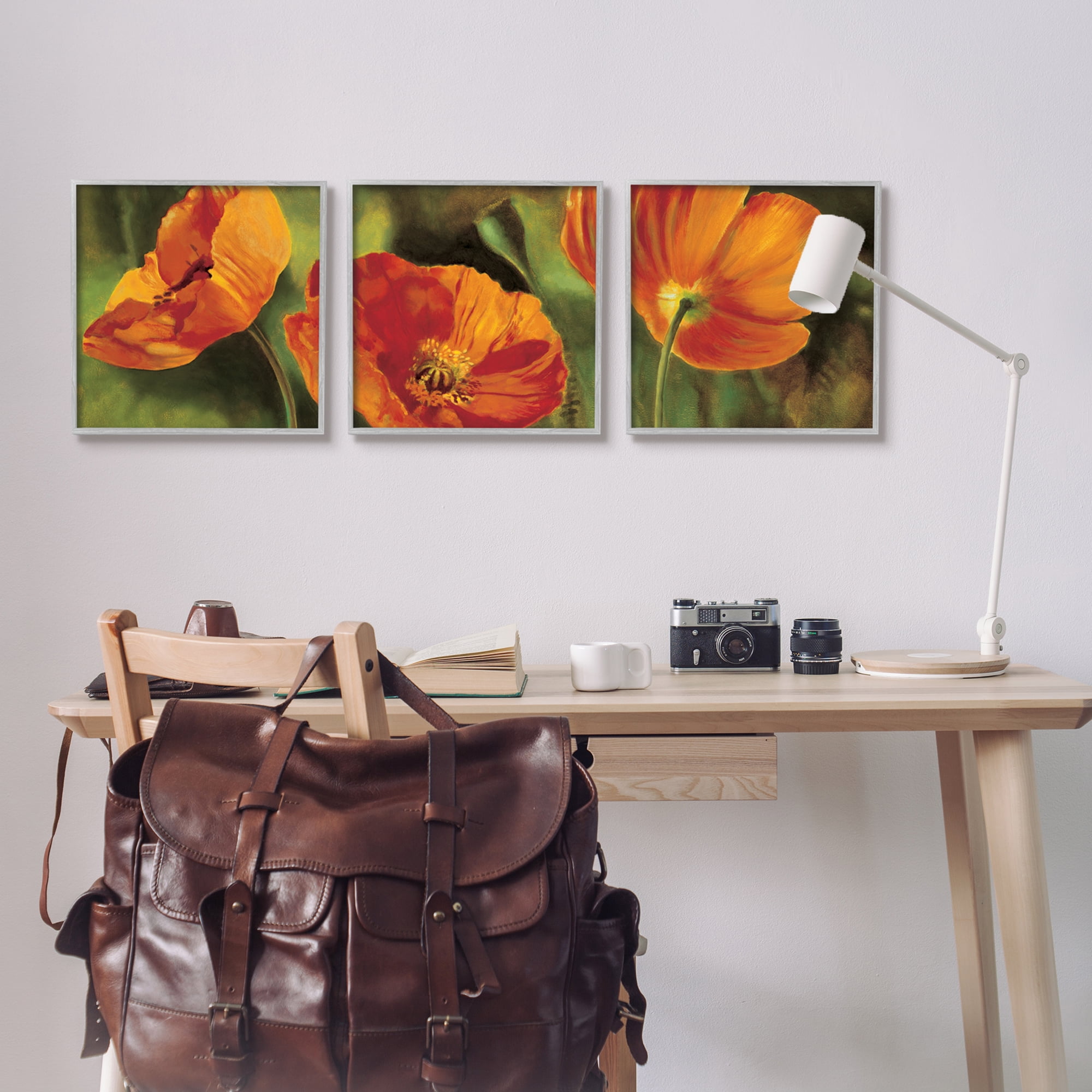 Stupell Wild Poppy Blooms Flower Garden Botanical & Floral Painting Gray Framed Art Print Wall Art, Set of 3