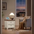 thumbnail image 4 of Farmhouse Nightstand Set of 2, Rustic Low Nightstands with 2 Drawers & Charging Station, Vintage Night Stands with 4 Square Solid Wood Legs, Small Dresser for Bedroom, Home, White, 4 of 16