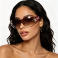 thumbnail image 3 of Star Decor Rimless Sunglasses, Shield-Style UV400 Protection Sunglasses with Metallic Star Accents, Trendy Wraparound Sunglasses for Women, Streetwear Eyewear, 3 of 4