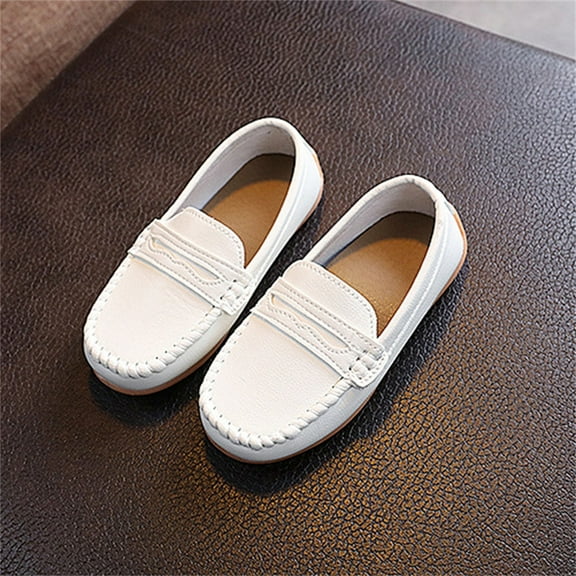 Baby Sneakers Children Spring Summer Solid Casual Shoes for Boys and Girls Flat Bottom Lightweight Soft Penny Loafers Sneakers for Boys White 15 Months-18 Months