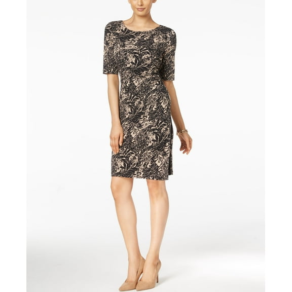 Connected Printed Ruched Sheath Dress Black 16