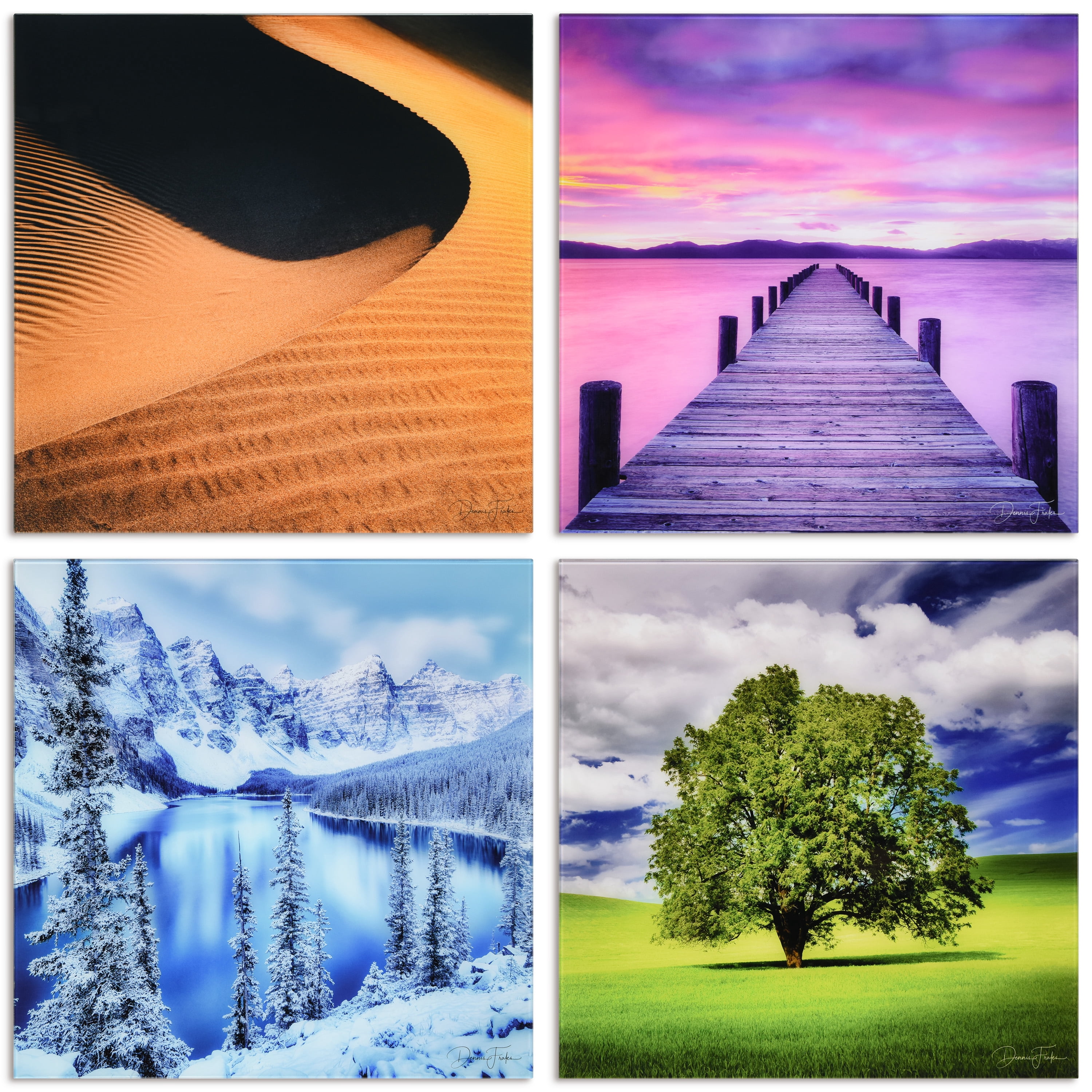"Solitude & Sceneary" Frameless Free Floating Reverse Printed Tempered Glass Nature Scapes Wall Art