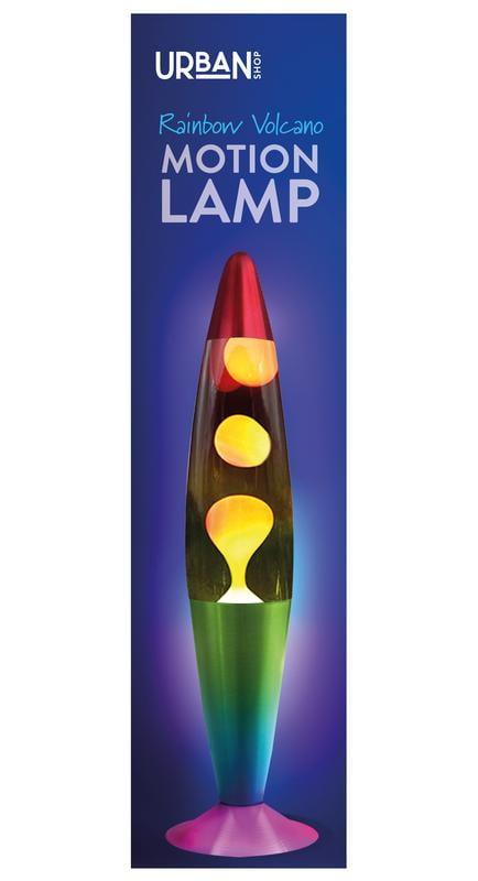 Urban Shop, 16" Rainbow Motion Volcano Lamp, White Wax, Rainbow Painted Metal Base