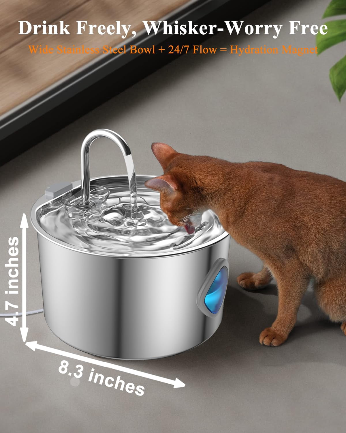 Pet Water Fountain [3.2L/108oz] Large Capacity Automatic Water Dispenser for Cats Indoor with 2 Filters Kit, LED Water Level Window, Easy to Clean, Ideal for Cats Dogs Multi-Pet Home