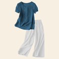 thumbnail image 5 of Holzkary Linen Sets for Women 2 Piece Embroidered Set Casual Loose Fit Outfit 2 Piece Outfits Sets Short Sleeve Shirts and Elastic Waist Long Pants Summer Casual Vacation Loungewear Navy Xxl, 5 of 5