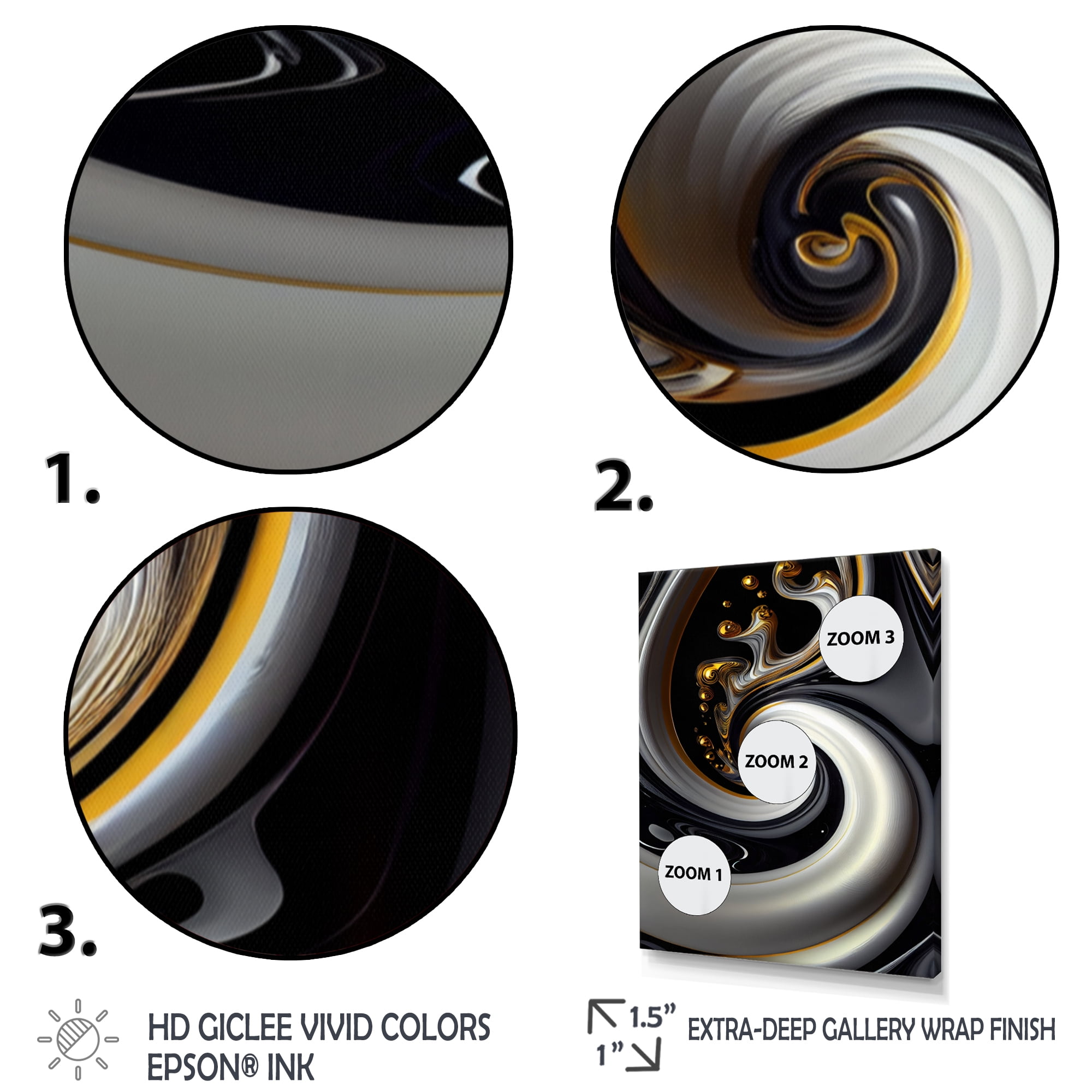 Designart Gold Black And White Stained Glass VI Canvas Wall Art