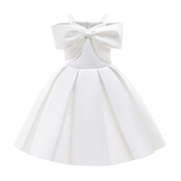 Sookity Cute Dresses for Girls 10-12Th Children's Formal Dresses Cotton Off The Shoulder Dress Spaghetti Strap Bowknot Dress Solid Prom Princess Dresses