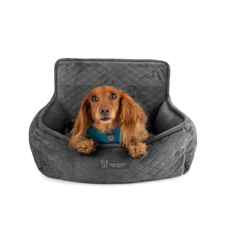 NANDOG PET Gear Luxury Microplush Soft Dog Car Seat Bed for Small-Sized Breed (Quilted Dark Gray)
