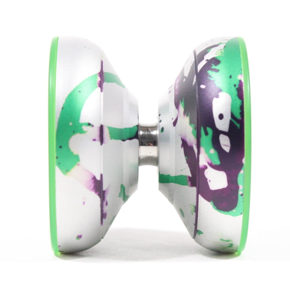 hspin x C3yoyodesign Antipodal Point Yo-Yo - 7075 Aluminum YoYo with PC Rings (Matte Silver Purple Splash w/Green Rings)
