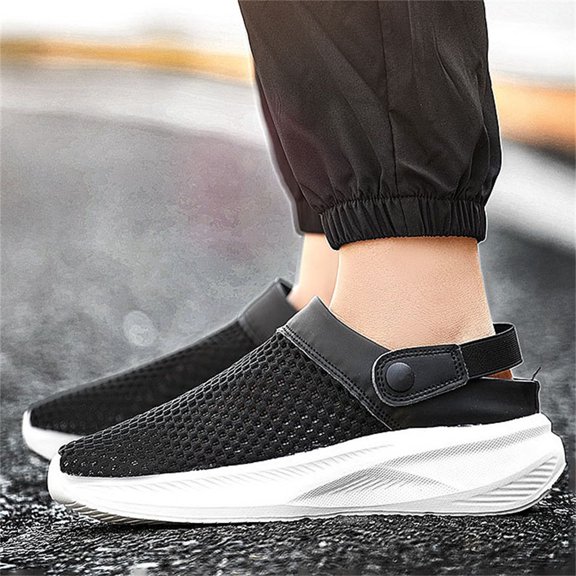 Women's Breathable Mesh Clogs, Adjustable Back Strap Platform Slip-on Shoes, Lightweight Summer Sandals for Casual Wear Black 39