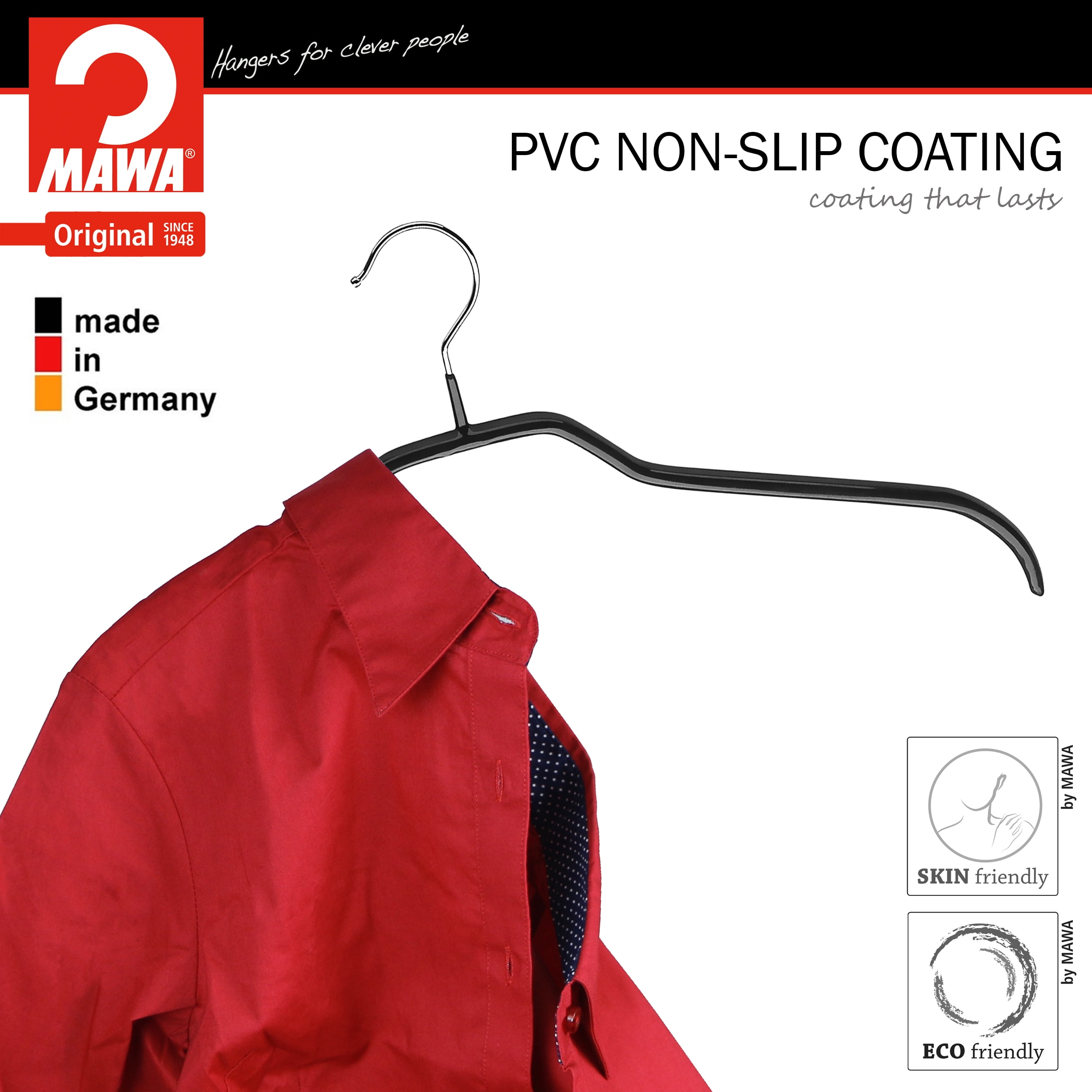 Mawa by Reston Lloyd Silhouette Series Non Slip Space Saving Clothes Hanger for Shirts and Dresses Style 41 F Set of 12 Black
