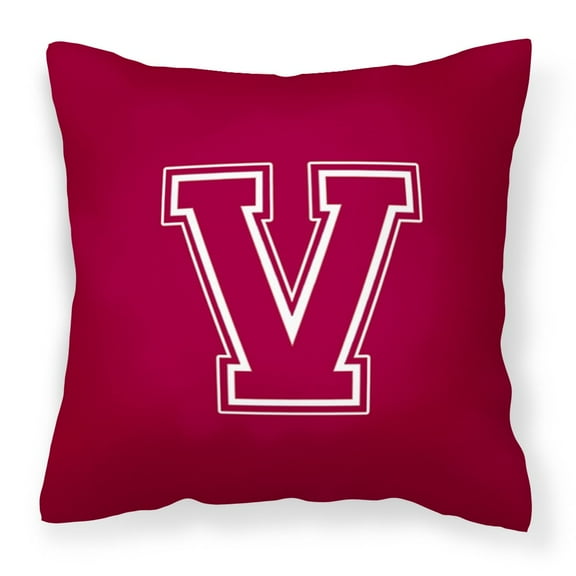 Letter V Initial Monogram - Maroon and White Fabric Decorative Pillow