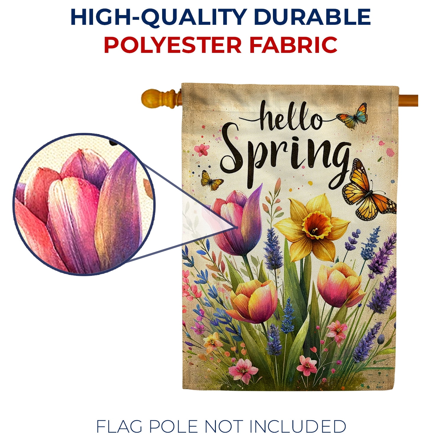 America Forever Hello Spring Floral House Flag, 28x40 inch Double Sided, Flower Large Farmhouse Yard Outdoor Decoration, Spring Summer Seasonal Decor Flag