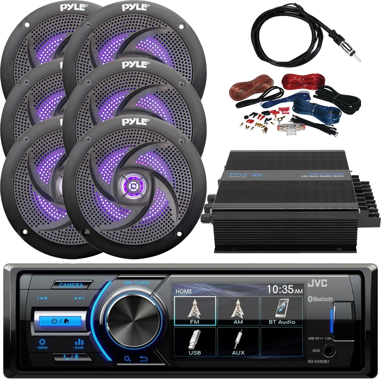 Kenwood Marine Digital Media Bluetooth Receiver Black Kenwood Enrock Pyle KMRM325BT-3XPLMR6LEB2-EKMW500ABT 6X Pyle 6.5 Waterproof Speakers w//LED Lights Black Pyle Waterproof Bluetooth Amplifier 6X Pyle 6.5/'/' Waterproof Speakers w//LED Lights