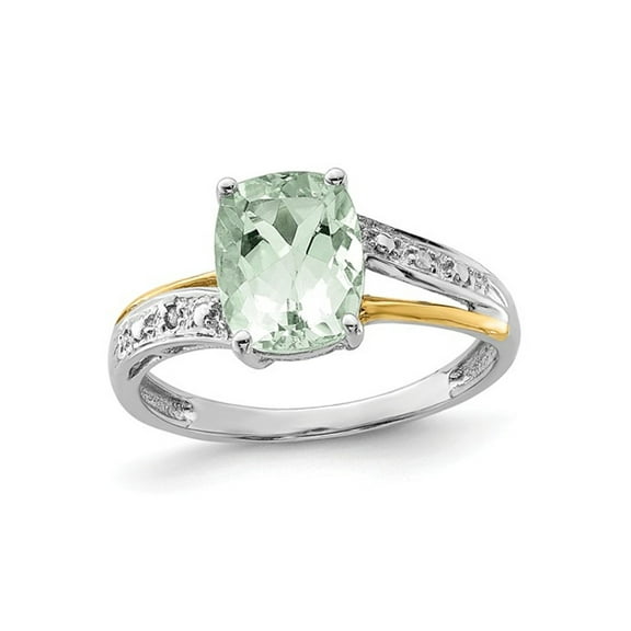2.50 Carat (Ctw) Green Quartz Ring in Sterling Silver with 14K Gold Accents for Women