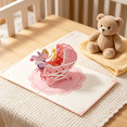 thumbnail image 3 of CCOCC 2026 New Newborn Birthday Stereo Greeting Card 3D Baptism Card Blessing Card Handmade Paper Carved Stroller(Baby Stroller Pink), 3 of 7