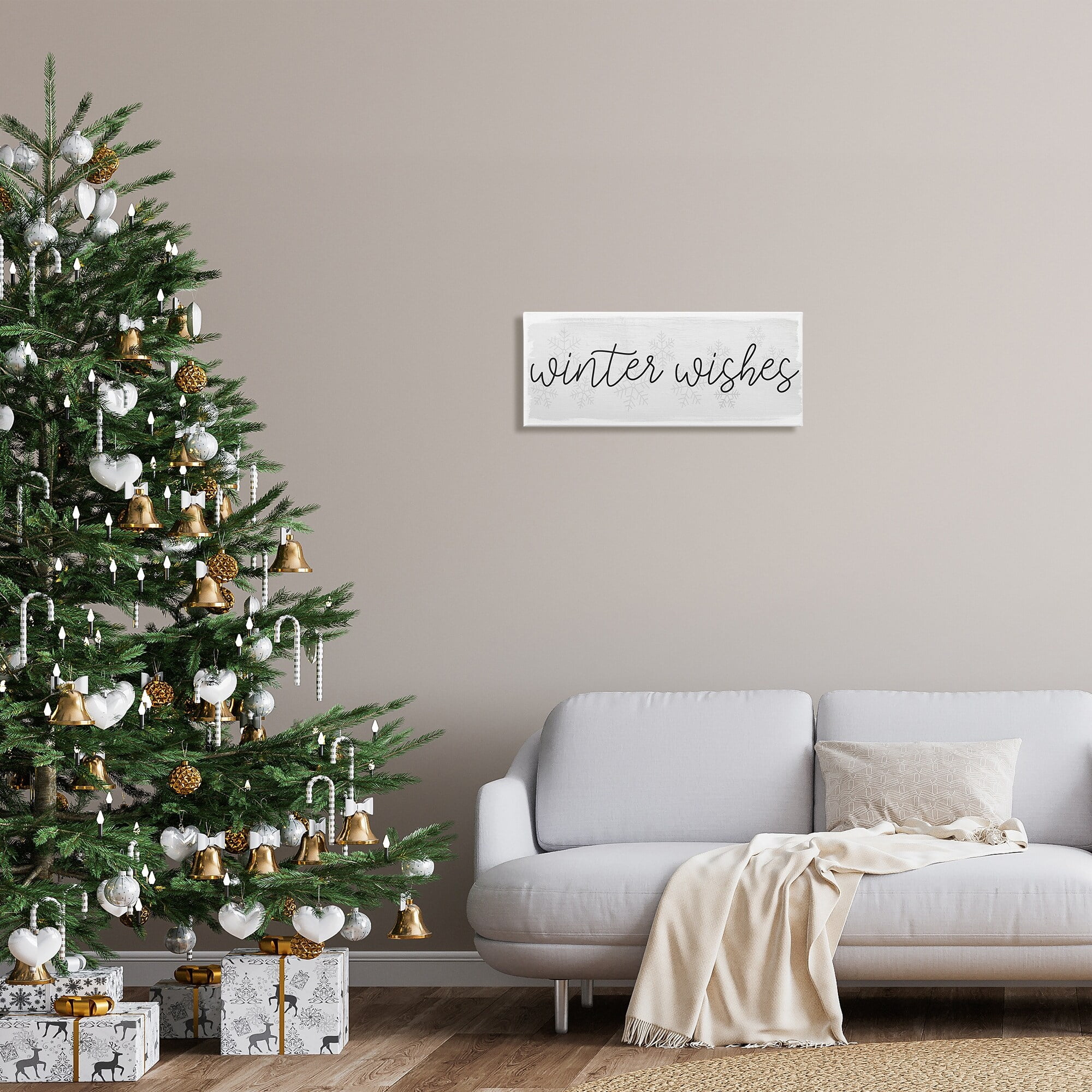 Stupell Industries Winter Wishes Sentiments Geometric Snow Flakes Cursive Typography, 40 x 17,Design by Daphne Polselli
