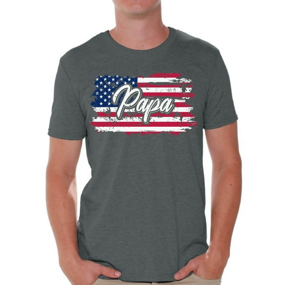 Awkward Styles USA Flag Shirt for Men Papa Gifts Vintage Americna Flag T shirt for Papa I'm American Patriotic USA Papa Tshirt Red White and Blue 4th of July T-shirt for Dad Proud American