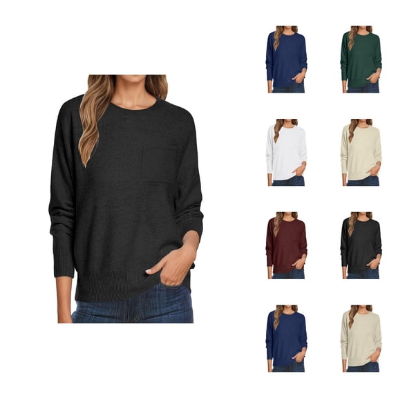 sweaters for women Women's Pullover Sweater Women Oversized Casual Crewneck Long Sleeve Knit Lightweight Cozy Sweater With Chest Pocket Pullover Top