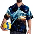 thumbnail image 4 of Starry Shark Men's Short Sleeve Beach Shirts Button Down Poplin Casual Printed Summer Unisex, 4 of 6