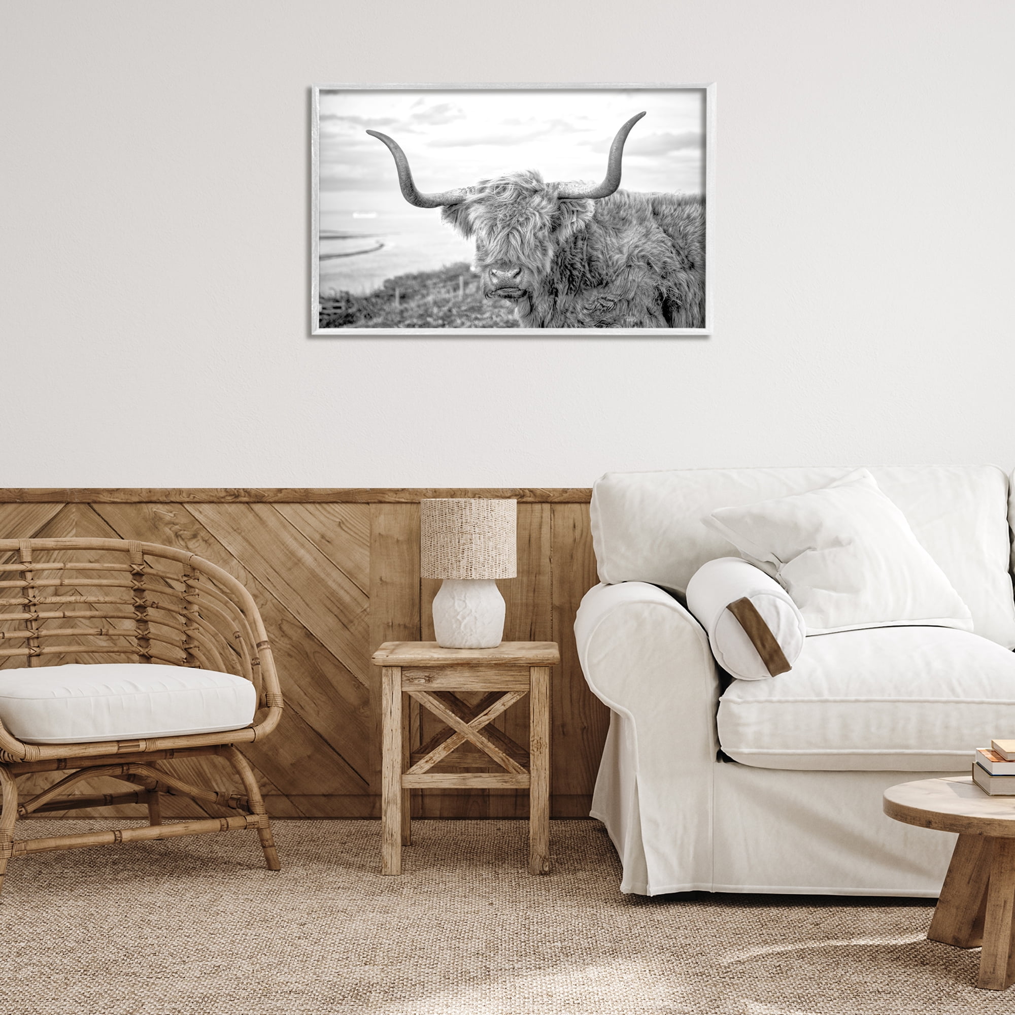 Stupell Industries Traditional Fuzzy Cattle Animals & Insects Photography White Framed Art Print Wall Art, 30 x 20