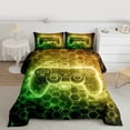 thumbnail image 2 of Manfei Boys Gaming Gamer Full Size Comforter Sets 3-Piece, Gradient Game Console Bedding Comforter Set, Black Green Gold Honeycomb Bedding Sets, Super Cozy Room Decor, 2 of 8