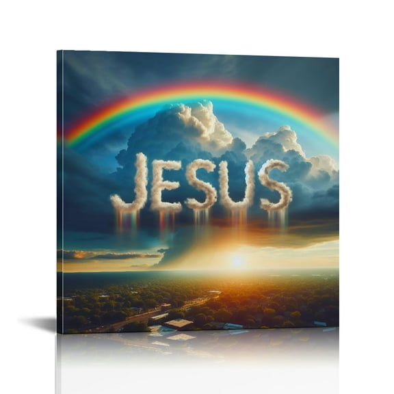Jesus wall art decor Christian wall art, Jesus Rainbow clouds Canvas Wall Art Print  Jesus Decorations Religious Christian Gifts for Church Prayer Room Living Room Home Decor Gift Wooden Framed