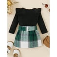 thumbnail image 5 of Arvbitana Baby Girls Skirt Sets Long Sleeve Knitted Ruffle Solid Color Romper +  Plaid Skirt with Belt Autumn Winter Warm Outfit for Infant 2Pcs 0-18M, 5 of 9