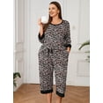 thumbnail image 2 of SHOWMALL Womens Plus 2 Piece PJS Soft Floral Sleepwear 3/4 Sleeve Top and Waisted Adjustable Capri Pants with Pockets Fancy Peachy Leopard 3X, 2 of 9
