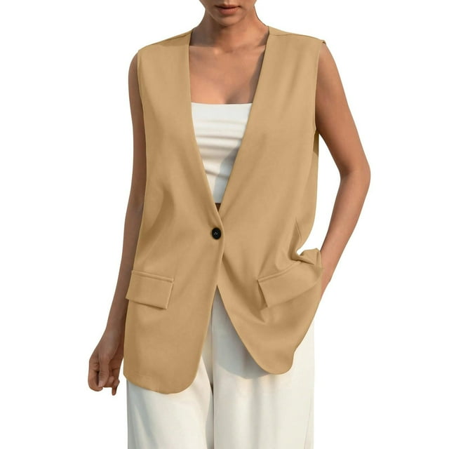 Gpaecead Gilet Blazer Sans Manches pour Femme d'Automne Mode Décontractée Travail Bureau Hauts avec Poches