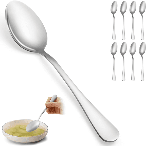 8-Piece Dinner Spoon Set Stainless Steel Large Spoon Metal Cutlery Spoon Soup Spoon Home/Kitchen/Dining Silverware Mirror Polished Dishwasher Safe 8 Inches