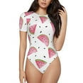 thumbnail image 2 of Goofa Watermelon Printed Women Rash Guard Short Sleeve,Tummy control Swimsuit Surfing Swimsuit Bathing Suit One Piece Swimsuit UPF 50-Large, 2 of 9