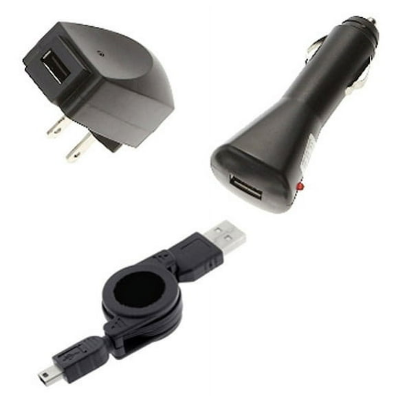 3-in-1 Home Car Charger USB Retractable Cable Travel Wall Power Adapter Wire Black G9O for Motorola W385 W490 W755, WX450, Z6TV - Sharp Sidekick 2008 LX 2007 2009, Slide