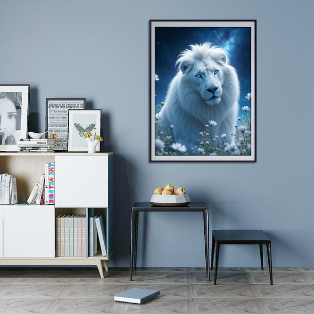 Diamond Art Kits for Adults - 5d Mystic White Lion In Moonlight