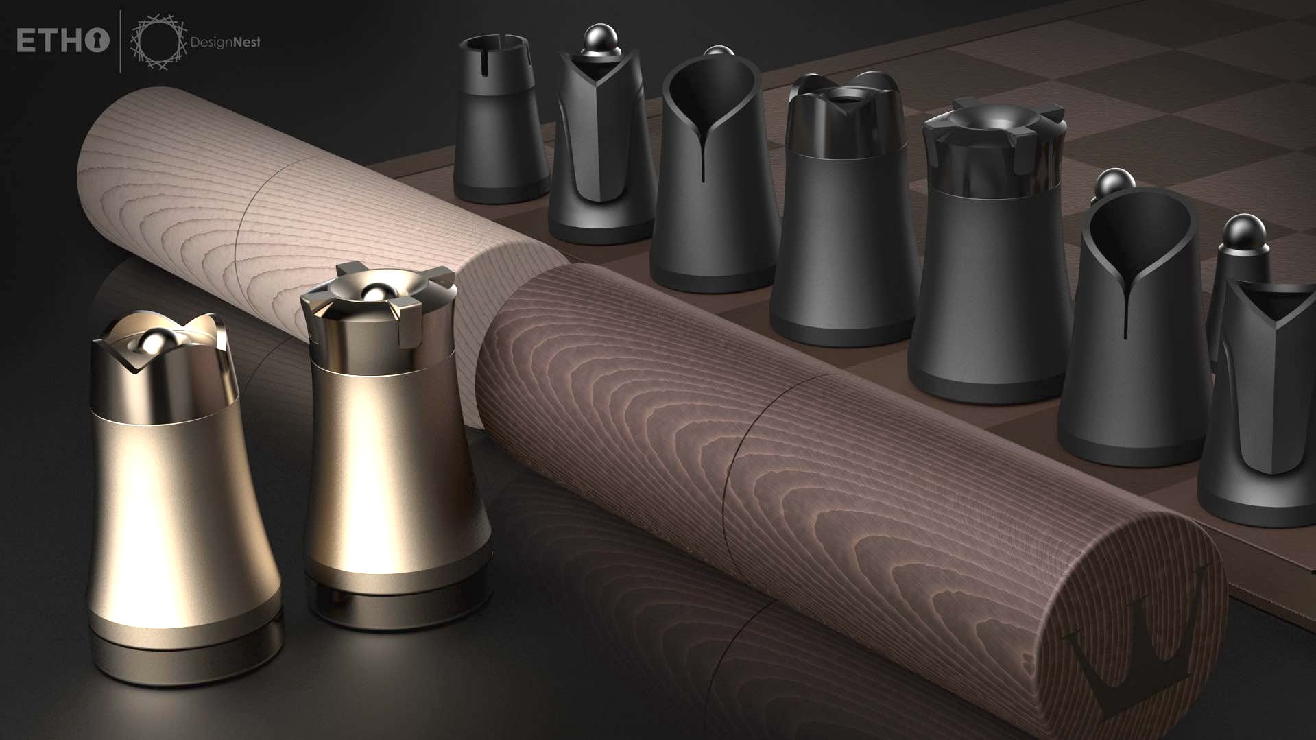 Crownes Chess Set – Compact Magnetic Travel Chess Game, Nesting Piece Design Modern, Portable, Roll-Up Storage Tube, Gift for Chess Enthusiasts & Travelers