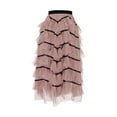 thumbnail image 3 of miqiqism Women's High Low Long Skirts Sweet Elastic Waist Tulle Layered Ruffles Mesh Long Tiered Skirt,Pink,, 3 of 5