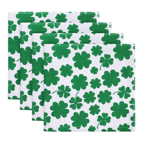 PurpleEssences Printed Cloth Napkins Set of 4, 18x18 inches, Dinner Table Decorative - St. Patrick's Day - Shamrock Clover