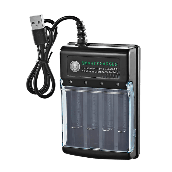4 Bay 1.5V Alkaline Battery Charger, Fast Charger for AA AAA Rechargeable Batteries