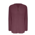 thumbnail image 6 of Holzkary Womens Henley Sweaters Lightweight Long Sleeve Shirts V Neck Tops with Button Fall Outfits 2025 Tunic Top New Solid Color Button Knit Fall Winter V Neck Long Sleeve Stripe Top Purple Xxl, 6 of 7