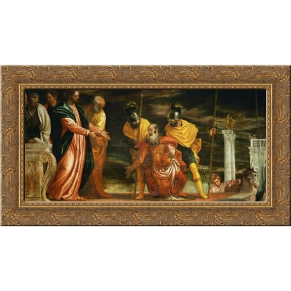 Jesus healing the servant of a Centurion 24x14 Gold Ornate Wood Framed Canvas Art by Paolo Veronese